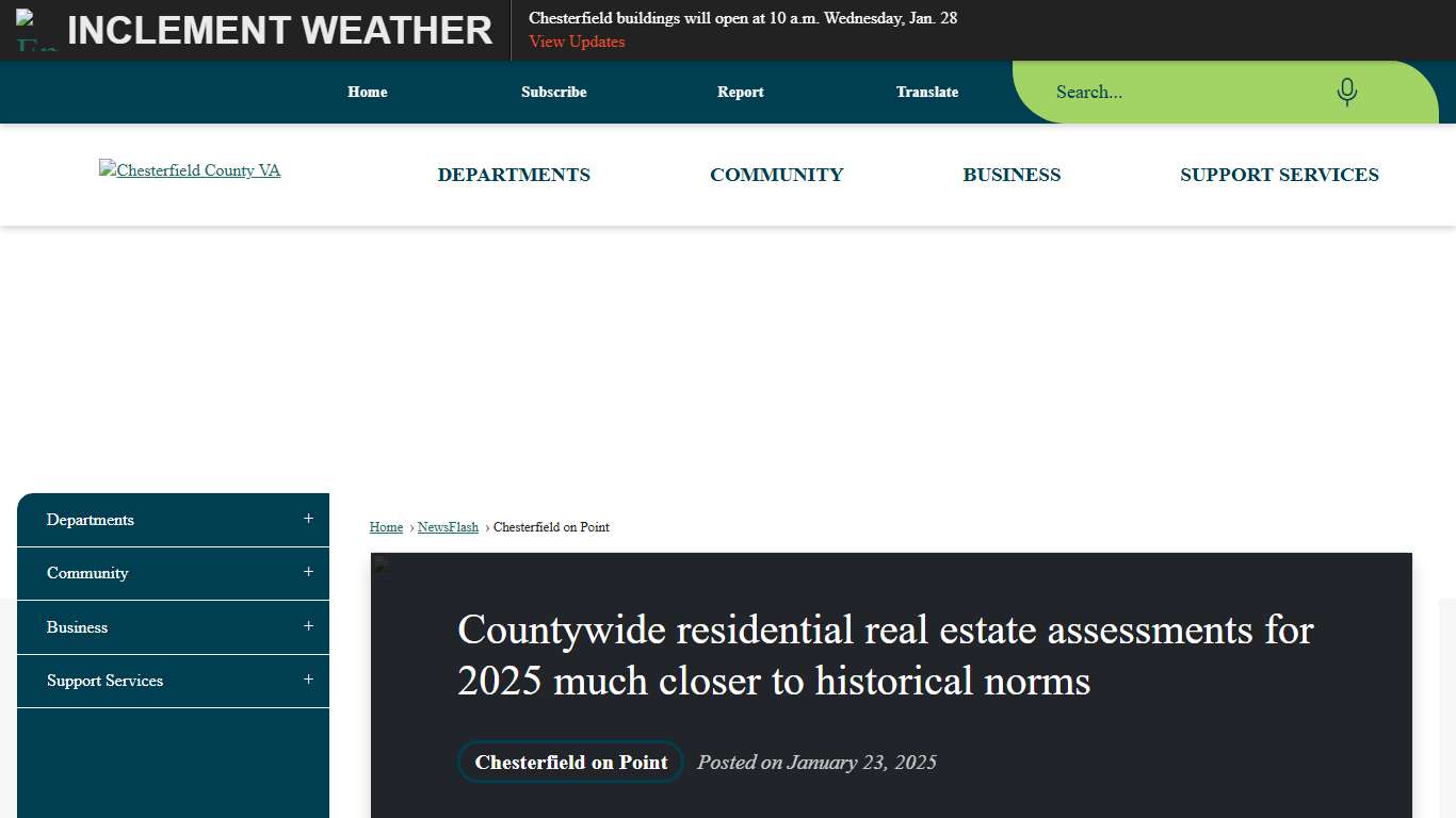 Countywide residential real estate assessments for 2025 much closer to historical norms • Chesterfield County, VA